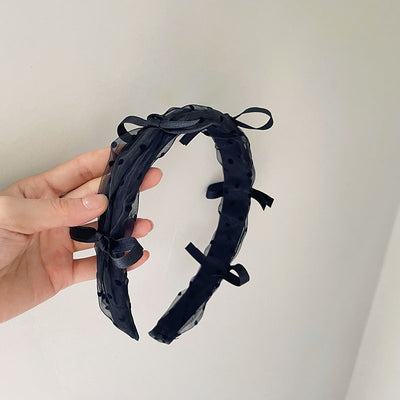 Diadema Retro de Gasa con Lunares, Lazo y Encaje para Mujer - Image 3