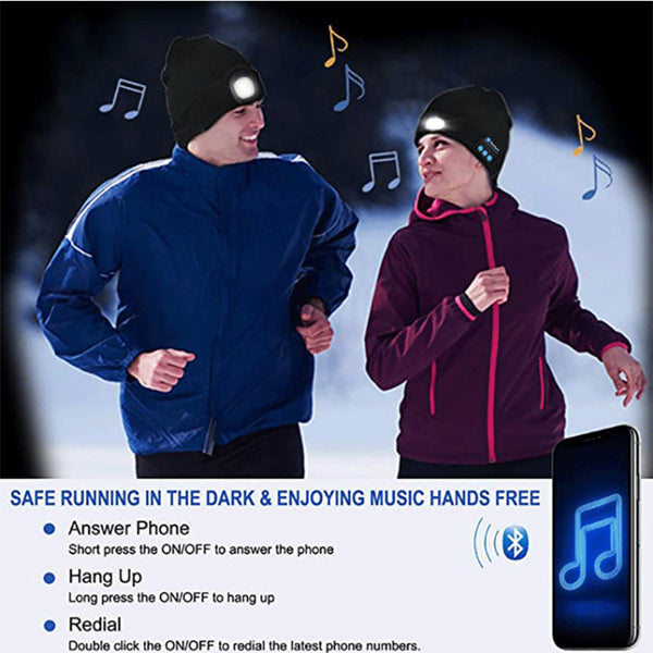 Gorro Inteligente con Auriculares Bluetooth 5.0, LED y Micrófono Recargable