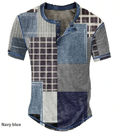 Camisa Henley Estampada de Cuadros Color Block para Hombre - Image 16