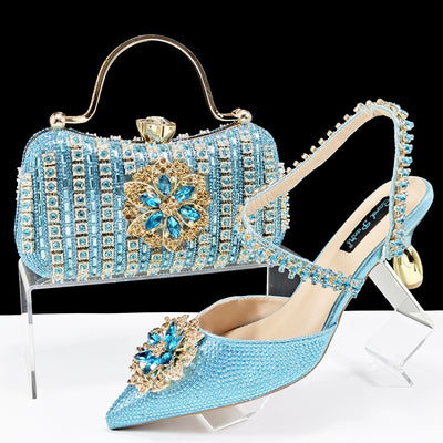 Conjunto de Zapatos y Bolso para Mujer con Cadena de Cristales y Broche Floral - Image 12