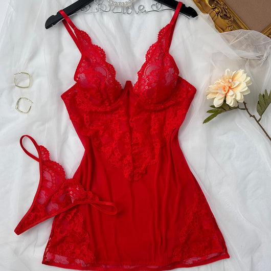 Pijama Sensual de Tul Transparente con Encaje y Recortes para Mujer - Image 2