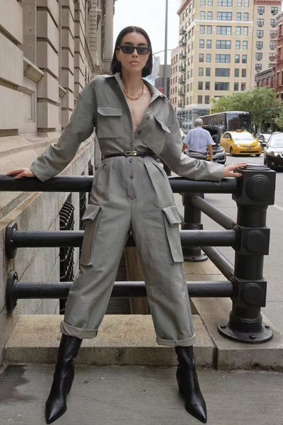 Overol Largo Tipo Camisa con Cintura Ajustada y Piernas Anchas para Mujer - Image 4