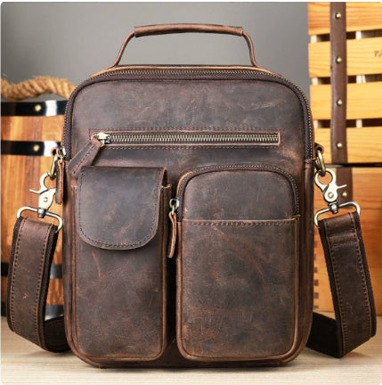 Bolsa Mensajera de Cuero para Hombre Estilo Retro - Piel de Vaca Premium Crazy Horse