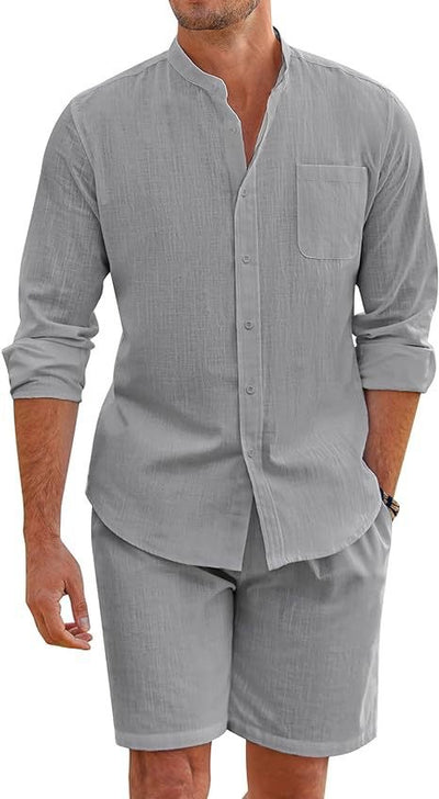 Conjunto de Camisa y Shorts en Algodón Lino para Hombre - Image 15