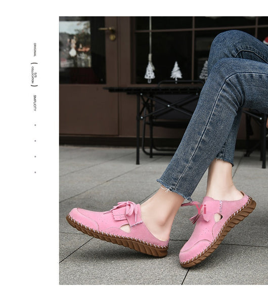Pantuflas Cerradas de Encaje Artesanales para Mujer con Costura Retro - Image 17