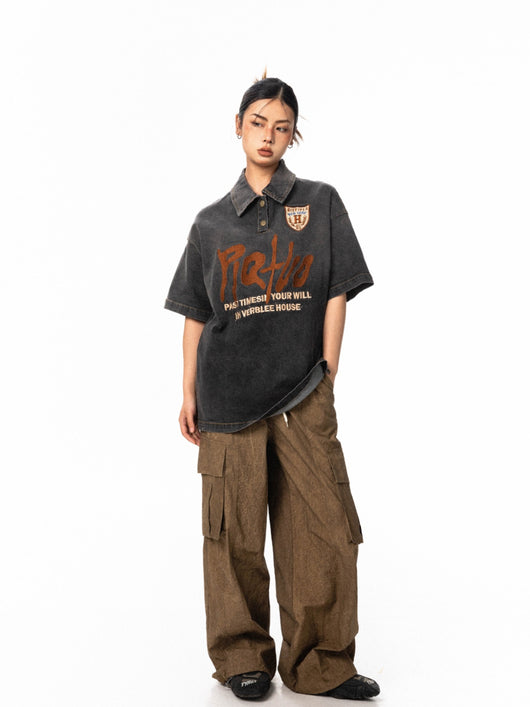 Camisa Denim Bordada Manga Corta Retro Oversize Neutral - Image 3