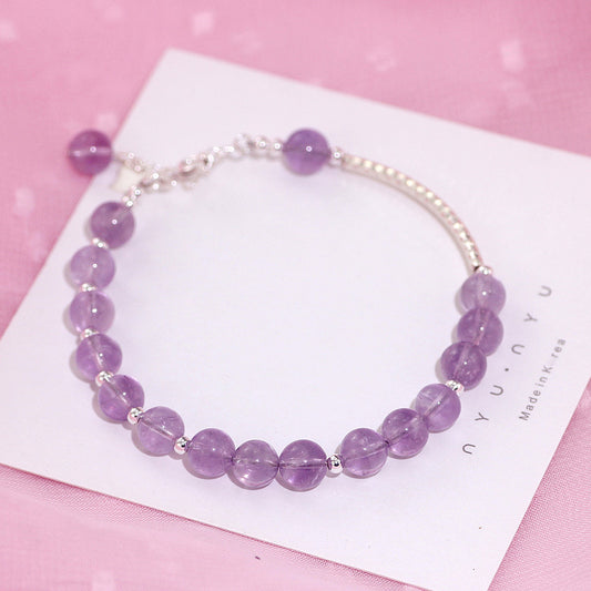 Pulsera de Cuentas Redondas Amatista Lavanda Natural
