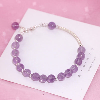 Pulsera de Cuentas Redondas Amatista Lavanda Natural