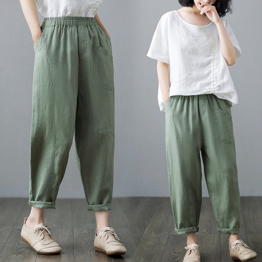 Pantalones Harem de Lino y Algodón - Sueltos y Cómodos para Verano - Image 2