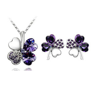 Conjunto de Collar y Aretes de Cristal Trébol de Cuatro Hojas