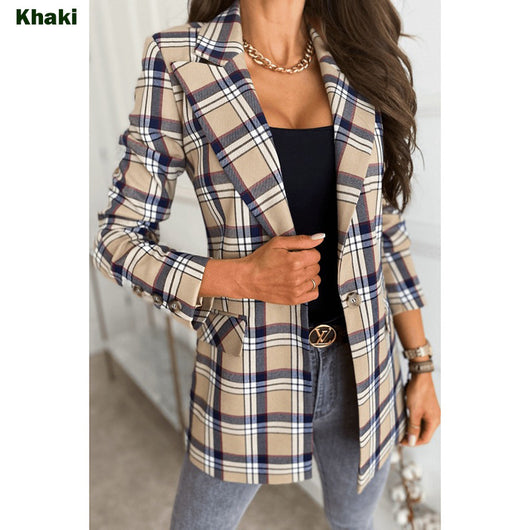 Blazer Cuadrillé Europeo para Mujer - Chaqueta Larga Elegante - Image 7
