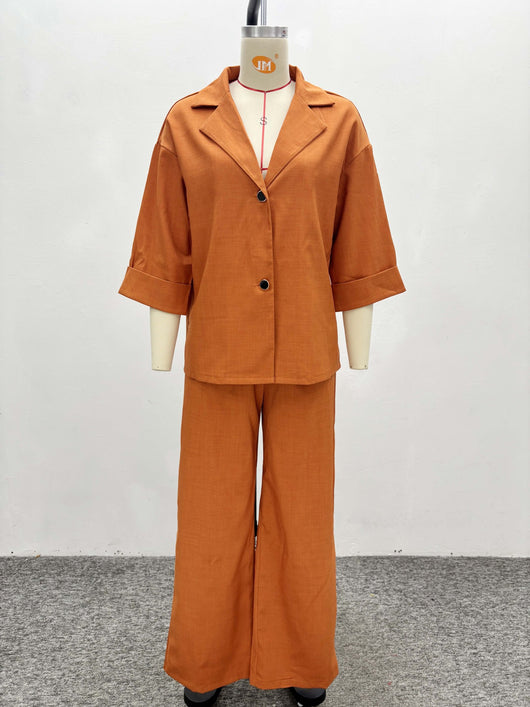 Conjunto de Dos Piezas: Camisa Suelta con Solapa y Pantalón Recto de Talle Alto - Image 15
