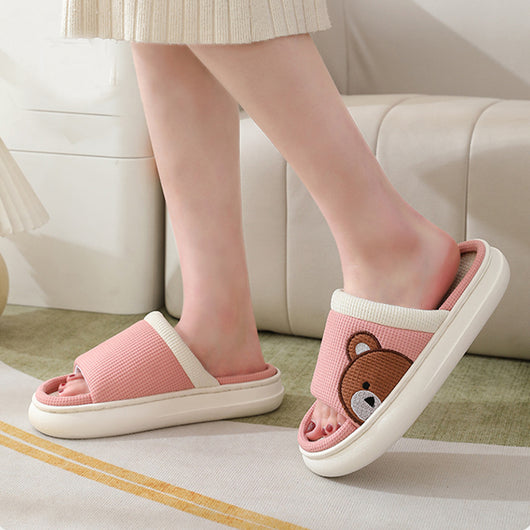 Pantuflas de Lino con Oso Adorable para Mujer - Cómodas, Antideslizantes y Transpirables - Image 17