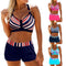 Bikini Talle Alto con Estampado de Rayas Multicolor