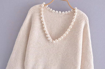 Suéter Pullover Casual Chic con Perlas Decorativas - Image 4