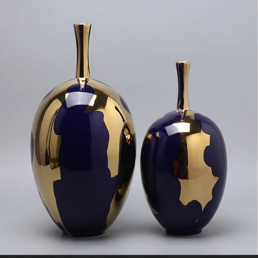 Jarrón Alto de Lujo Azul Gema con Baño de Oro - Decoración Moderna - Image 3