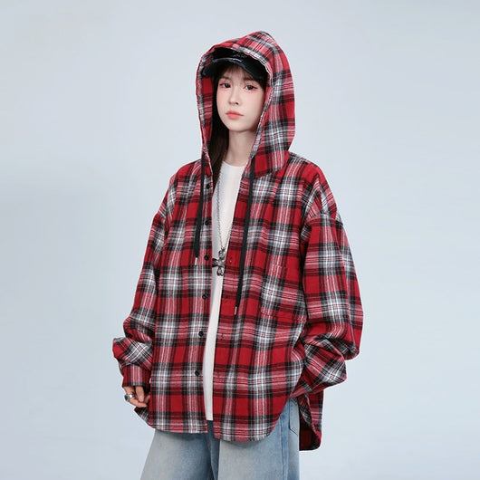 Chamarra Hoodie de Cuadros Estilo Retro Americano Unisex - Image 7