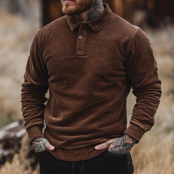 Sudadera Polo Cuello Clásico Pana Colores Sólidos Manga Larga