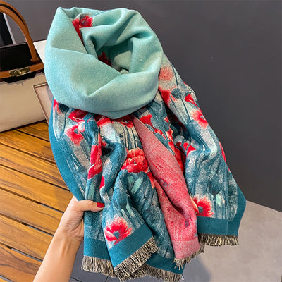 Bufanda de Cachemira Artificial con Estampado Floral Acuarela para Mujer - Image 11