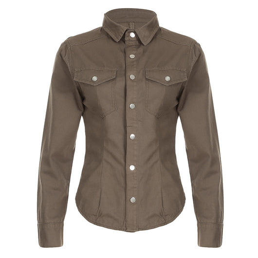 Camisa Denim Slim Fit con Solapa Plisada para Mujer - Image 6