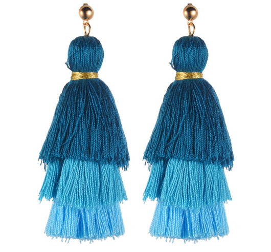 Aretes de Borlas de Algodón con Degradado Tricolor - Image 5