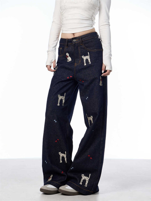 Pantalones Jeans Anchos con Estampado Animal Print - Loose Fit Casual para Mujer - Image 5