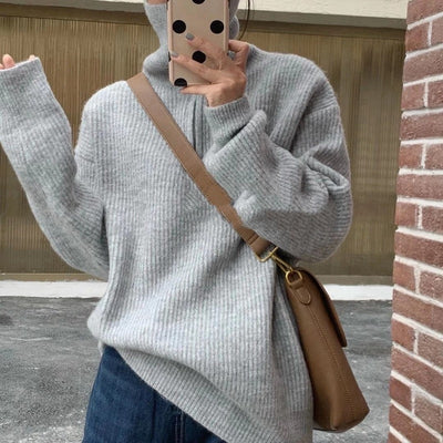 Suéter con Cuello Solapa y Cierre de Cremallera - Estilo Francés Japonés para Mujer - Image 11