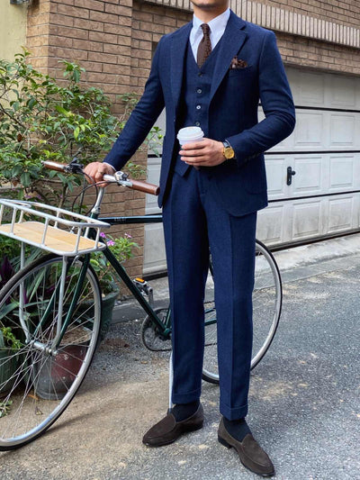 Traje Slim Fit Espiga Retro Lana Otoño Invierno para Hombre - Image 3