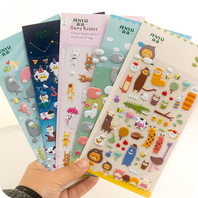 Sheet of colorful puffy alphabet stickers with cute cartoon animals, food, and objects for decoration. - Image 24