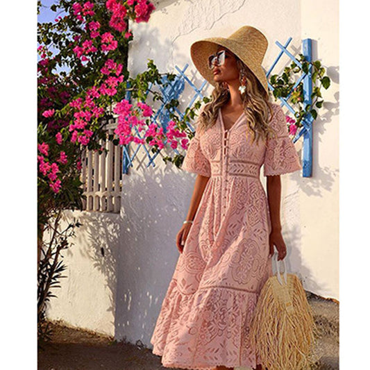 Vestido Slim Escote en V con Encaje Sensual