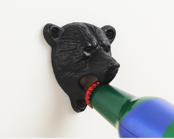 Abridor de Cerveza Cabeza de Oso de Hierro Fundido para Pared