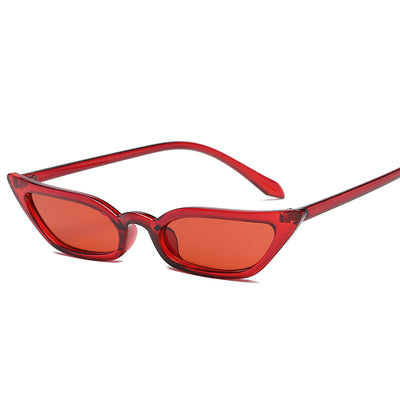 Red small frame cat-eye sunglasses with red tinted lenses on a white background. - Image 7