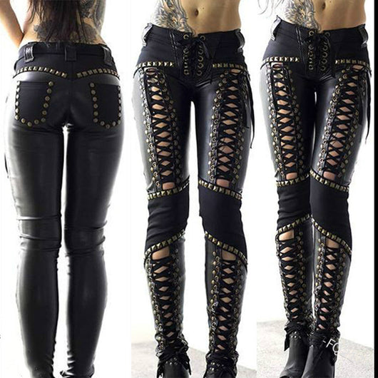 Pantalones Skinny de Cuero Punk Rock con Correas - Image 4