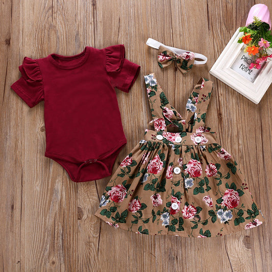 Conjunto de falda con tirantes estampada de dos piezas