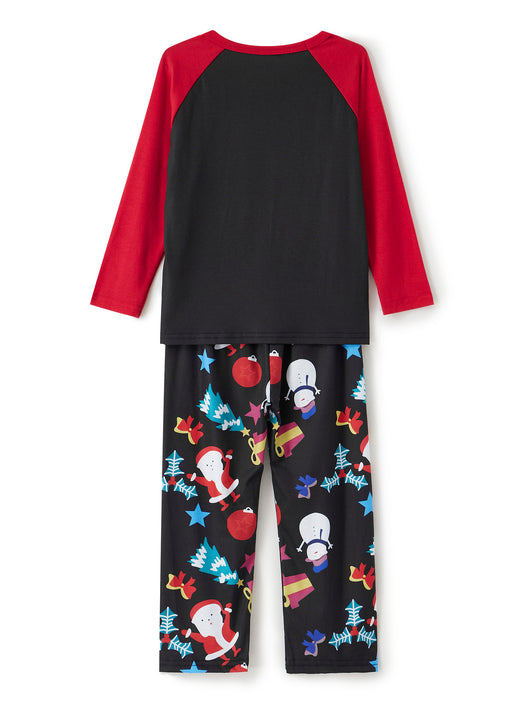 Man wearing a black and red long-sleeve Christmas pajama set with "Merry Christmas" graphic and Santa print pants. - Image 11