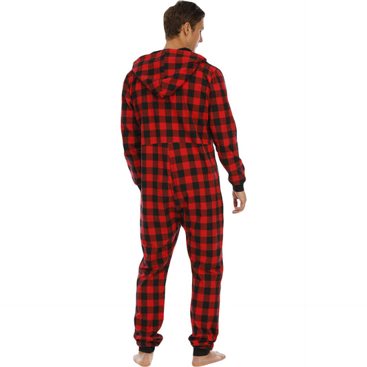 Pijama Enterizo de Franela a Cuadros con Capucha para Hombre - Image 2