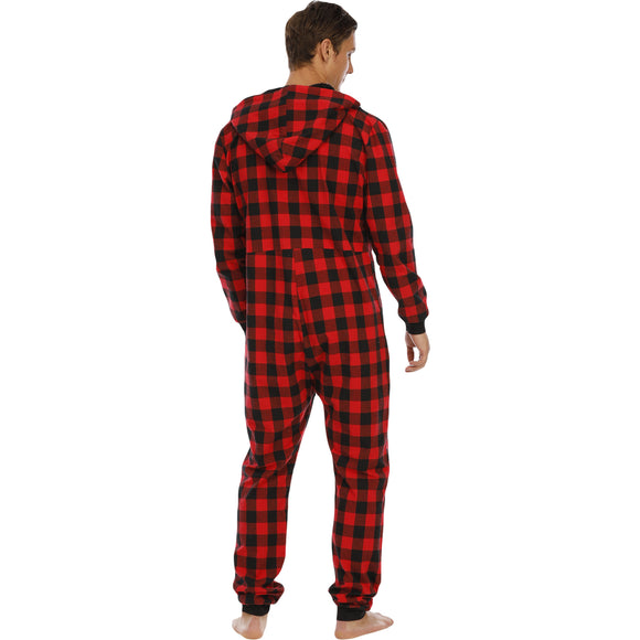 Pijama Enterizo de Franela a Cuadros con Capucha para Hombre