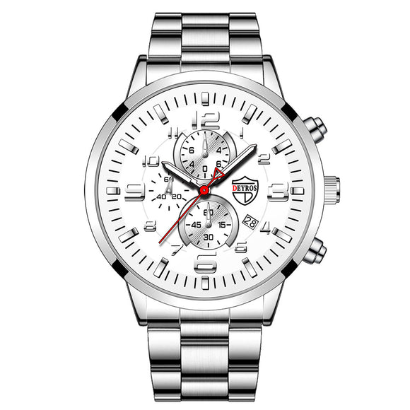 Reloj para Hombre con Esfera Dorada Grande, Calendario Luminoso y Correa de Acero