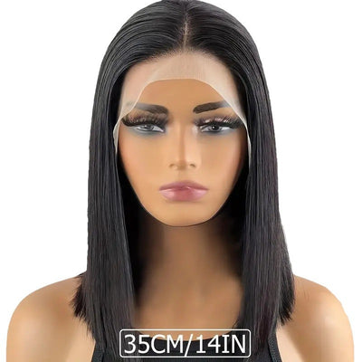 Peluca Bob Corta con Encaje Frontal - Cabello Liso Negro Sintético - Image 5