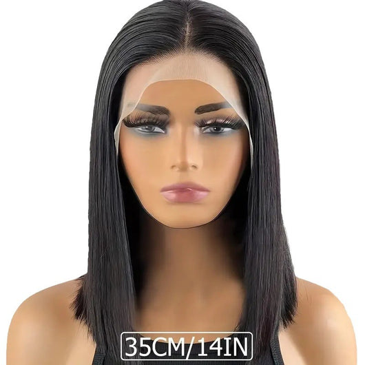 Peluca Bob Corta con Encaje Frontal - Cabello Liso Negro Sintético - Image 5