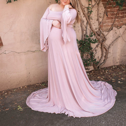 Vestido Premamá Largo Elegante con Hombros Descubiertos - Image 8