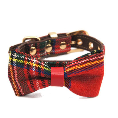 Collar Ajustable Tartán Rojo con Moño Desmontable para Gatos y Perros Pequeños - Image 2