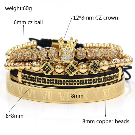 Pulsera de Acero Inoxidable con Perlas de Cobre y Diamantes - Set de 4 Piezas - Image 3