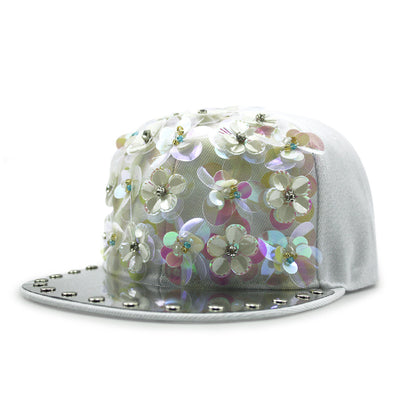 Gorra de Béisbol Hip Hop con Lentejuelas Florales y Visera Plana - Image 8