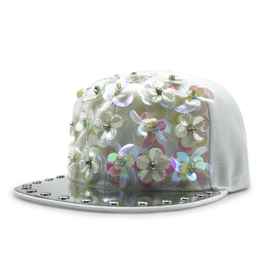 Gorra de Béisbol Hip Hop con Lentejuelas Florales y Visera Plana - Image 8