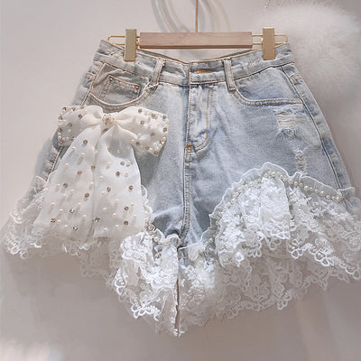 Shorts Talle Alto con Detalles de Diamantes - Estilo Coreano - Image 9