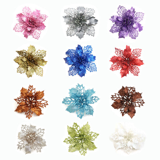 Flores Navideñas Artificiales con Brillo - Adornos para Árbol de Navidad y Decoración del Hogar - Image 3