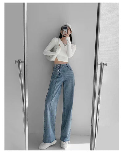 Pantalones Vaqueros de Cintura Alta con Diseño Irregular para Mujer - Image 5