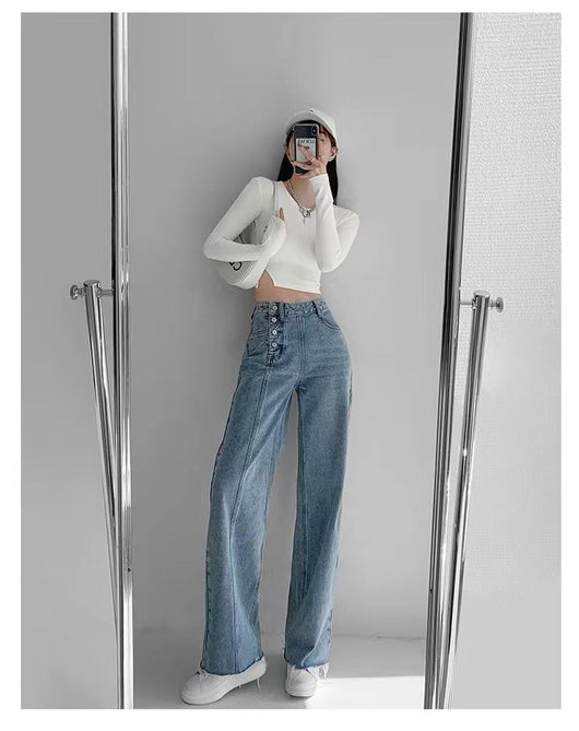 Pantalones Vaqueros de Cintura Alta con Diseño Irregular para Mujer - Image 5