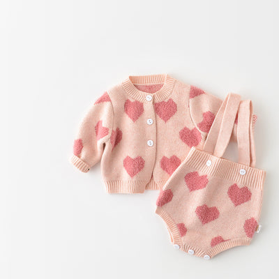 Enterizo Tejido para Bebé Niña con Corazón y Mangas Largas - Primavera Otoño